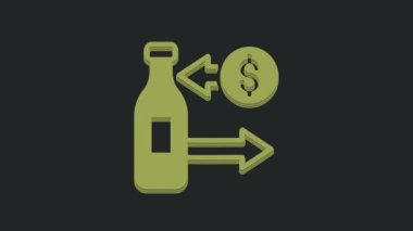 Siyah arka planda izole edilmiş cam şişe ikonlarının satışı ve alımı. 4K Video hareketli grafik canlandırması.