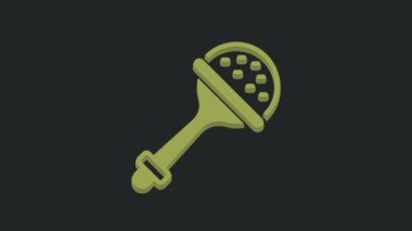 Yeşil Çıngıraklı Bebek oyuncağı simgesi siyah arka planda izole edildi. Fasulye torbası işareti. 4K Video hareketli grafik canlandırması.