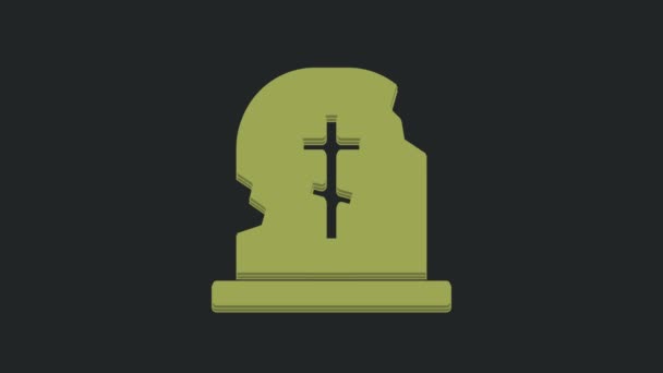Siyah Arkaplanda Izole Edilmiş Mezar Taşı Simgesi Olan Yeşil Mezar — Stok video