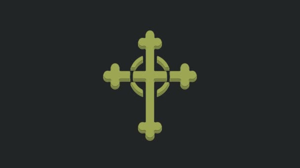 黒の背景に隔離された緑色のキリスト教徒の十字アイコン 教会の十字架 4Kビデオモーショングラフィックアニメーション — ストック動画
