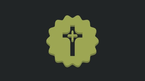 Yeşil Hıristiyan Haç Simgesi Siyah Arkaplanda Izole Edildi Kilise Haçı — Stok video