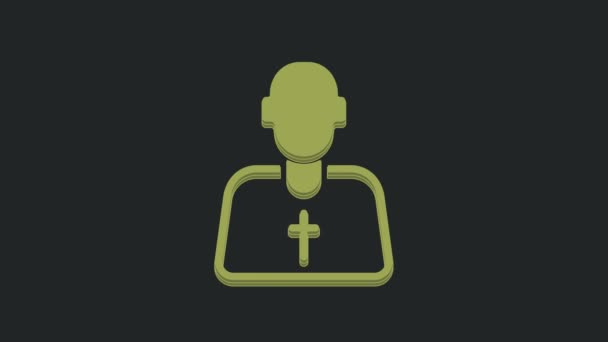 Green Priest Icon Isolated Black Background Video Motion Graphic Animation — Stock Video