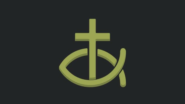 Icono Símbolo Pez Cristiano Verde Aislado Sobre Fondo Negro Jesús — Vídeo de stock