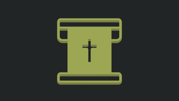 绿色旗帜与基督教交叉图标隔离在黑色背景 4K视频运动图形动画 — 图库视频影像