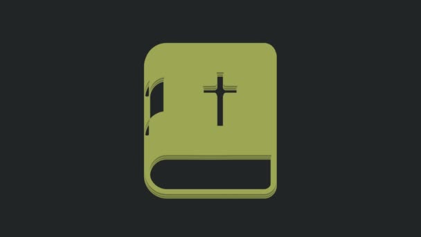 Zielona Święta Biblia Ikona Książki Izolowane Czarnym Tle Animacja Graficzna — Wideo stockowe