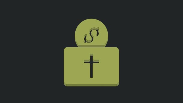 Donazione Verde Icona Della Chiesa Isolata Sfondo Nero Animazione Grafica — Video Stock