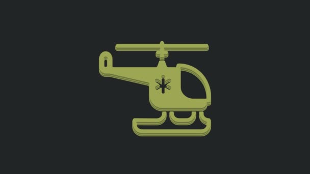 绿色救援直升机图标隔离在黑色背景 救护车直升机 4K视频运动图形动画 — 图库视频影像