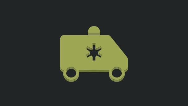 Zelená Ambulance Nouzové Auto Ikona Izolované Černém Pozadí Lékařská Evakuace — Stock video