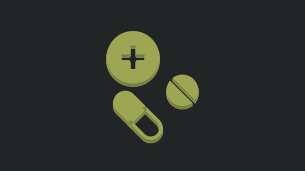 Groene Medicijn Pil Tablet Pictogram Geïsoleerd Zwarte Achtergrond Capsule Pil — Stockvideo