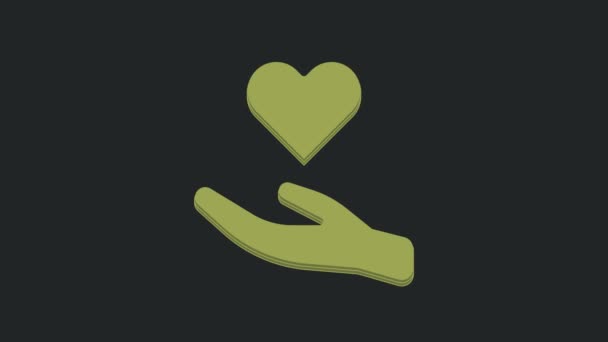 Coração Verde Mão Ícone Isolado Fundo Preto Mão Dando Símbolo — Vídeo de Stock