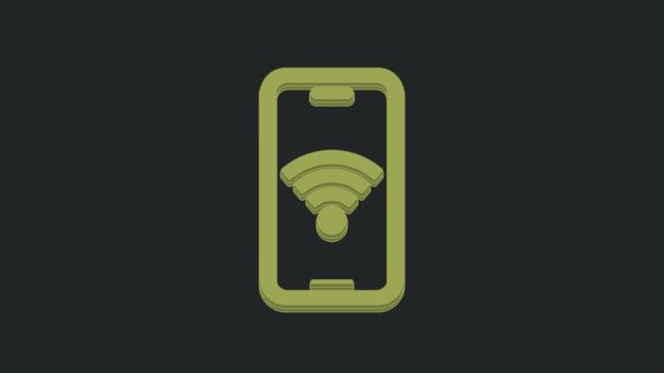 Grünes Smartphone Mit Kostenlosem Wlan Funkverbindungssymbol Isoliert Auf Schwarzem Hintergrund — Stockvideo