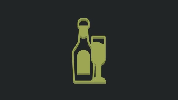 Grüne Champagnerflasche Mit Glassymbol Auf Schwarzem Hintergrund Video Motion Grafik — Stockvideo