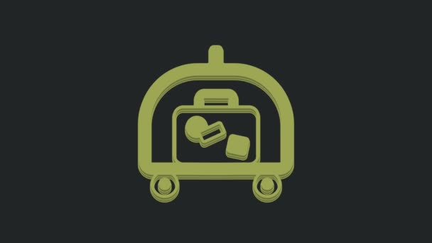 Wózek Bagaż Green Hotel Ikoną Walizki Czarnym Tle Podróżujący Znak — Wideo stockowe