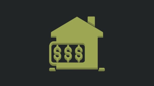 Green House Met Dollarsymbool Pictogram Geïsoleerd Zwarte Achtergrond Thuis Geld — Stockvideo