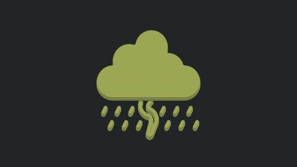 Green Cloud Med Regn Lynikon Isolert Svart Bakgrunn Nedbør Regnskyer – stockvideo
