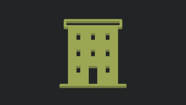 Zielona Wielopiętrowa Ikona Budynku Izolowana Czarnym Tle Animacja Graficzna Ruchu — Wideo stockowe
