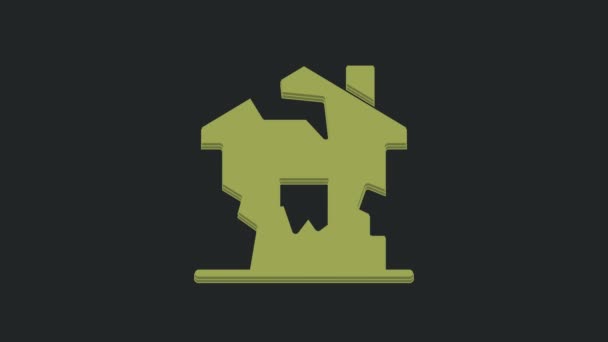 Ikon Rumah Hijau Hancur Terisolasi Pada Latar Belakang Hitam Rumah — Stok Video