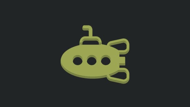 黒の背景に隔離された緑色の潜水艦のおもちゃのアイコン 4Kビデオモーショングラフィックアニメーション — ストック動画