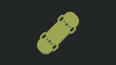 Siyah arkaplanda yeşil kaykay simgesi izole edildi. Olağanüstü bir spor. Spor malzemeleri. 4K Video hareketli grafik canlandırması.