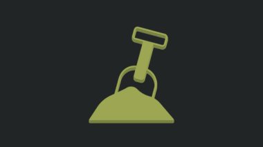 Siyah zemin üzerinde kum ve kürek simgesi olan yeşil kum havuzu. 4K Video hareketli grafik canlandırması.