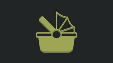 Yeşil bebek arabası simgesi siyah arkaplanda izole edildi. Bebek arabası, at arabası, bebek arabası, bebek arabası, tekerlek. 4K Video hareketli grafik canlandırması.