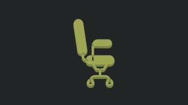 Yeşil ofis koltuğu simgesi siyah arkaplanda izole edildi. 4K Video hareketli grafik canlandırması.