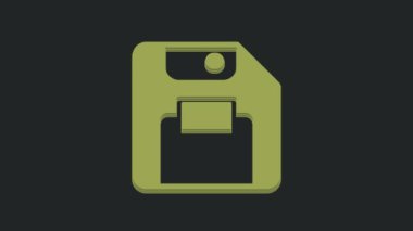 Bilgisayar veri depolama simgesi için yeşil disket siyah arkaplanda izole edildi. Disket işareti. 4K Video hareketli grafik canlandırması.