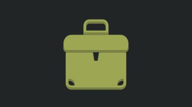 Siyah arkaplanda yeşil evrak çantası simgesi izole edildi. İş ilanı. İş portföyü. 4K Video hareketli grafik canlandırması.