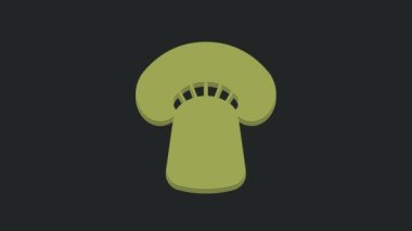 Siyah arkaplanda yeşil mantar simgesi izole edildi. 4K Video hareketli grafik canlandırması.