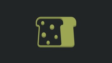 Siyah arka planda izole edilmiş kızarmış kızarmış ekmek ikonu için yeşil ekmek tostu. Öğle yemeği, akşam yemeği, kahvaltı atıştırmalığı. 4K Video hareketli grafik canlandırması.