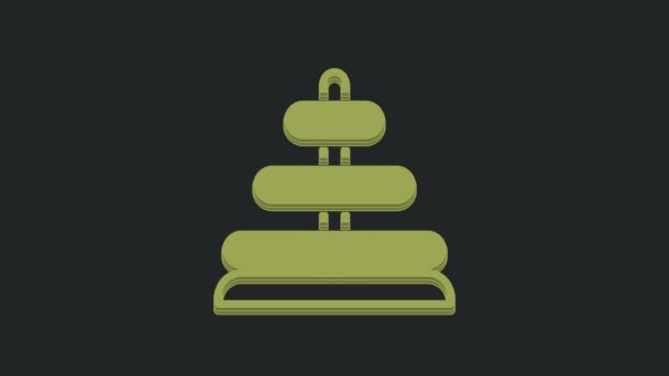 Icono Juguete Pirámide Verde Aislado Sobre Fondo Negro Animación Gráfica — Vídeo de stock
