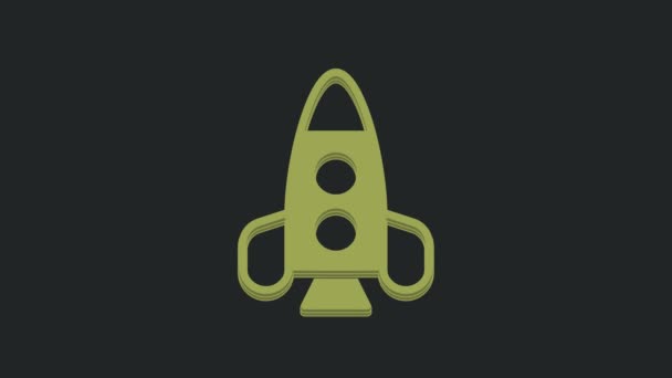 黒の背景に隔離された緑のロケット船のおもちゃのアイコン 宇宙旅行 4Kビデオモーショングラフィックアニメーション — ストック動画