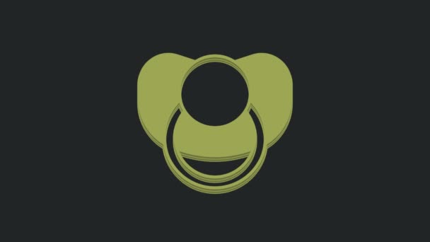 绿色婴儿假奶嘴图标隔离在黑色背景 一个孩子的玩具 4K视频运动图形动画 — 图库视频影像