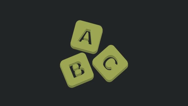 Zielony Abc Blokuje Ikonę Izolowaną Czarnym Tle Kostki Alfabetu Literami — Wideo stockowe