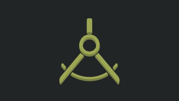 绿色绘图指南针图标孤立在黑色背景 指挥棒的标志 绘画和教育工具 几何学仪器4K视频运动图形动画 — 图库视频影像