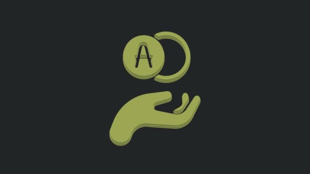 緑色のアトムアイコンは黒色の背景に孤立している 核物理学 科学研究の象徴 4Kビデオモーショングラフィックアニメーション — ストック動画