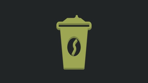 Zielona Filiżanka Kawy Aby Przejść Ikonę Izolowane Czarnym Tle Animacja — Wideo stockowe