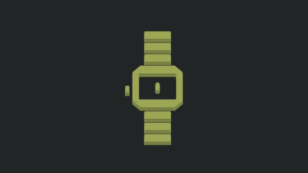 Green Wrist Horloge Pictogram Geïsoleerd Zwarte Achtergrond Een Horloge Icoon — Stockvideo