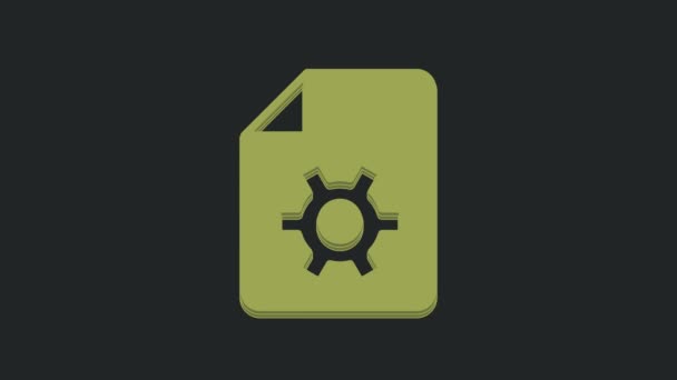 绿色文档设置 齿轮图标隔离在黑色背景上 软件更新 传输协议 团队合作工具管理 4K视频运动图形动画 — 图库视频影像