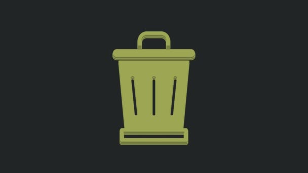 Ícone Lata Lixo Verde Isolado Fundo Preto Sinal Lixeira Ícone — Vídeo de Stock