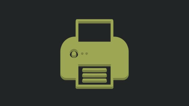 Icona Della Stampante Verde Isolata Sfondo Nero Animazione Grafica Video — Video Stock