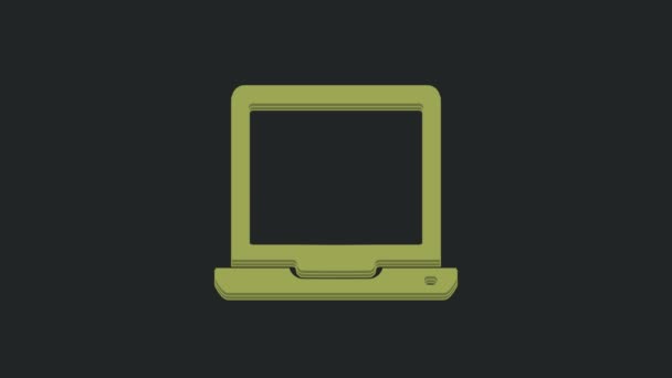 Zielona Ikona Laptopa Izolowana Czarnym Tle Notatnik Pustym Znakiem Ekranu — Wideo stockowe
