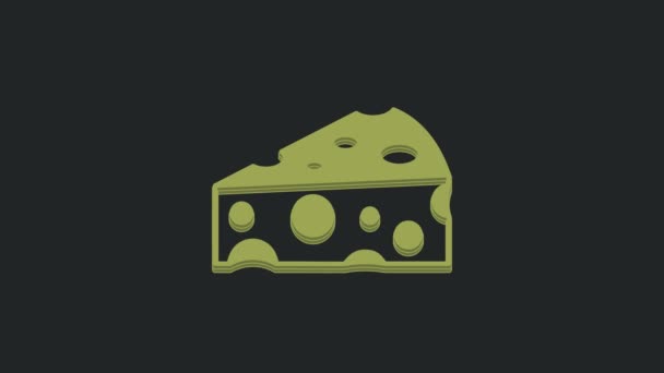 绿色奶酪图标孤立在黑色背景 4K视频运动图形动画 — 图库视频影像