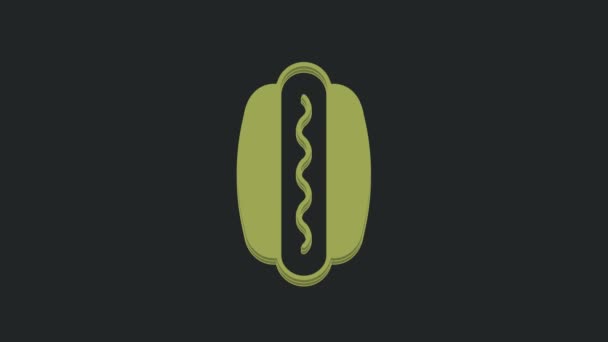 Zielona Ikona Kanapki Hotdog Izolowana Czarnym Tle Ikona Kiełbaski Znak — Wideo stockowe