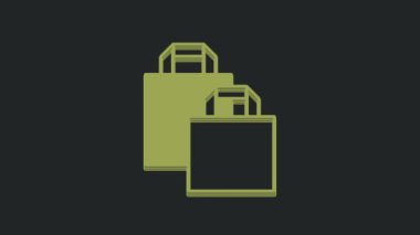Siyah arkaplanda yeşil kağıt alışveriş torbası simgesi var. Paket işareti. 4K Video hareketli grafik canlandırması.