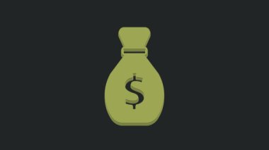 Yeşil eski para çantası simgesi siyah arka planda izole edildi. Nakit bankacılık tabelası. 4K Video hareketli grafik canlandırması.