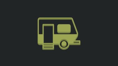Yeşil Karavan Kamp ikonu siyah arkaplanda izole edildi. Gezici ev, karavan, yolculuk için ev karavanı. 4K Video hareketli grafik canlandırması.