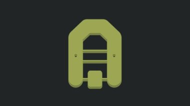 Yeşil Rafting tekne simgesi siyah arkaplanda izole edildi. Kürekleri olan şişme bir tekne. Su sporları, ekstrem sporlar, tatil, tatil. 4K Video hareketli grafik canlandırması.