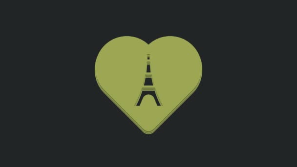 Grön Eiffeltorn Med Hjärta Ikon Isolerad Svart Bakgrund Frankrike Paris — Stockvideo