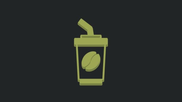 Green Coffee Tasse Symbol Isoliert Auf Schwarzem Hintergrund Video Motion — Stockvideo